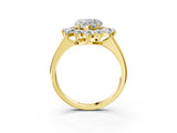 Yellow gold Heart Cut Diamond Cluster Ring with Round and Baguette Stones, Split Shank Band, Prong Setting_18
