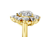 Yellow gold Heart Cut Diamond Cluster Ring with Round and Baguette Stones, Split Shank Band, Prong Setting_20