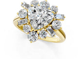 Yellow gold Heart Cut Diamond Cluster Ring with Round and Baguette Stones, Split Shank Band, Prong Setting_4