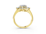 Yellow gold Heart Cut Diamond Cluster Ring with Round and Baguette Stones, Split Shank Band, Prong Setting_6