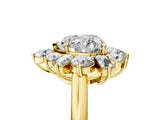 Yellow gold Heart Cut Diamond Cluster Ring with Round and Baguette Stones, Split Shank Band, Prong Setting_8