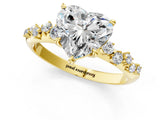 Yellow gold Heart Cut Diamond Cluster Side Stone Solitaire Ring with Prong Setting_74