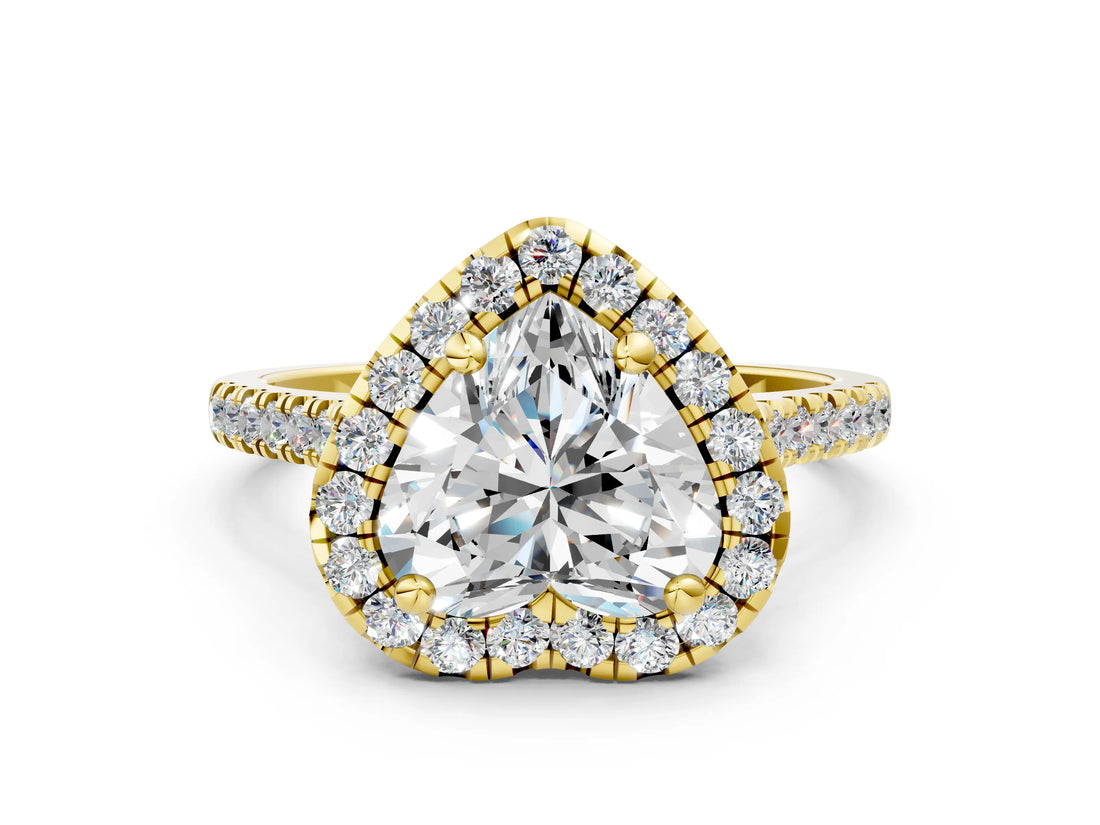 Yellow gold Heart Cut Diamond Cushion Halo Ring with Pavé Band_15
