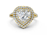 Yellow gold Heart Cut Diamond Double Halo Ring with Pavé Band and Prong Setting_81