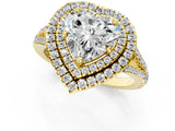 Yellow gold Heart Cut Diamond Double Halo Ring with Pavé Band and Prong Setting_82