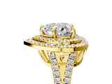 Yellow gold Heart Cut Diamond Double Halo Ring with Pavé Band and Prong Setting_86