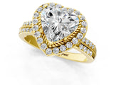 Yellow gold Heart Cut Diamond Double Halo Ring with Split Shank and Four-Prong Setting_16