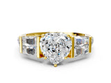 Yellow gold Heart Cut Diamond Engagement Ring with Baguette Side Stones and Channel Set Band_21