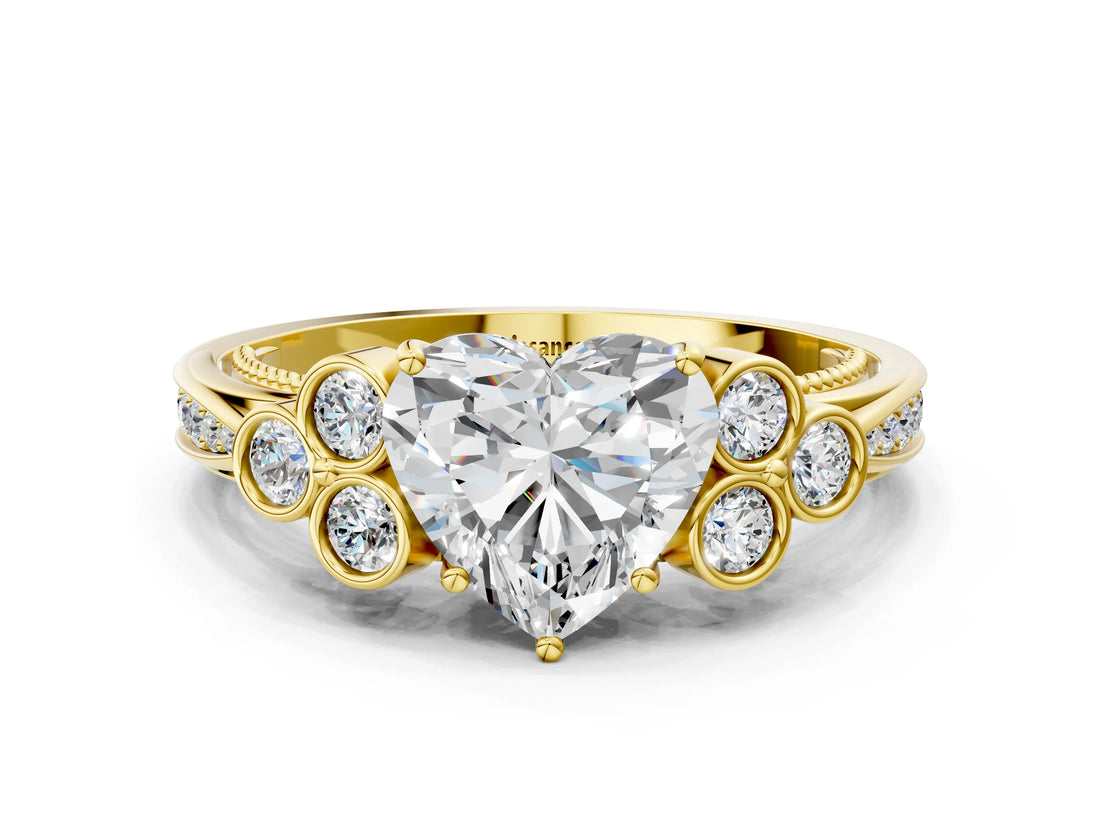 Yellow gold Heart Cut Diamond Engagement Ring with Bezel Set Round Side Stones and Prong Setting_62