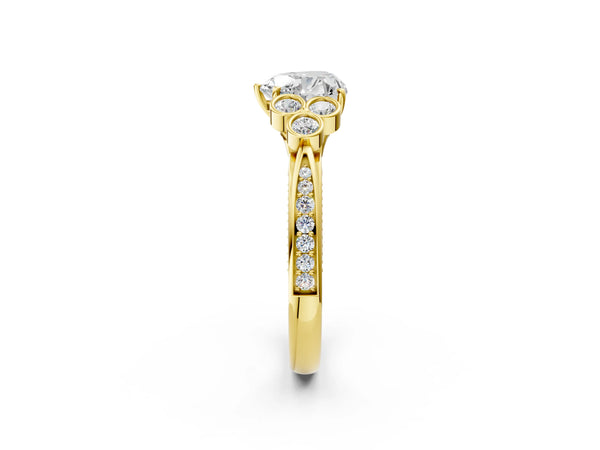 Yellow Gold Heart-Shaped Engagement Ring Setting with Bezel-Set Shoulder Clusters