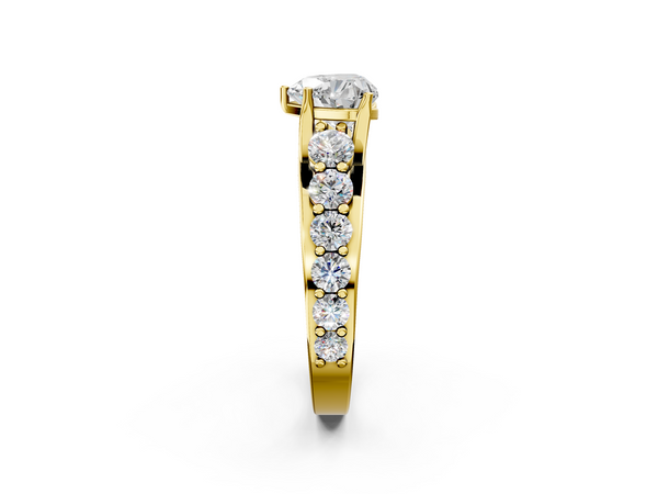 Yellow gold Heart Cut Diamond Engagement Ring with Pavé Band and Four-Prong Setting