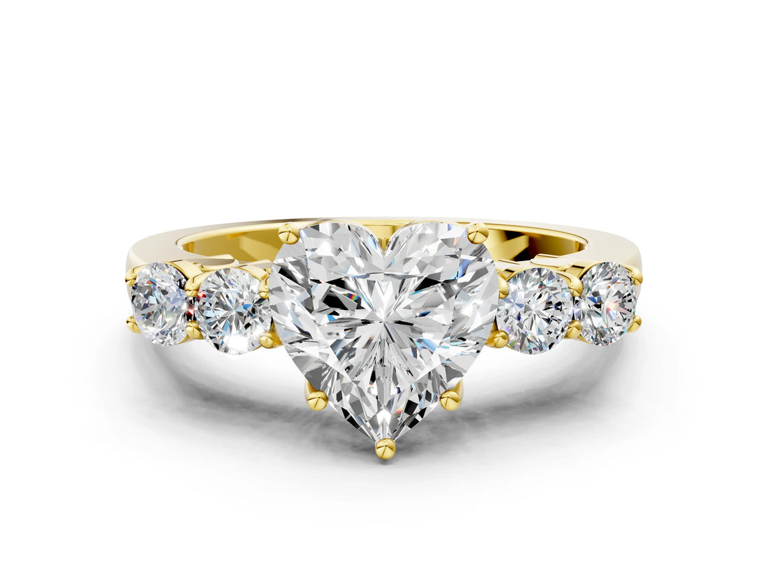 Yellow gold Heart Cut Diamond Five-Stone Prong Set White Gold Ring_47
