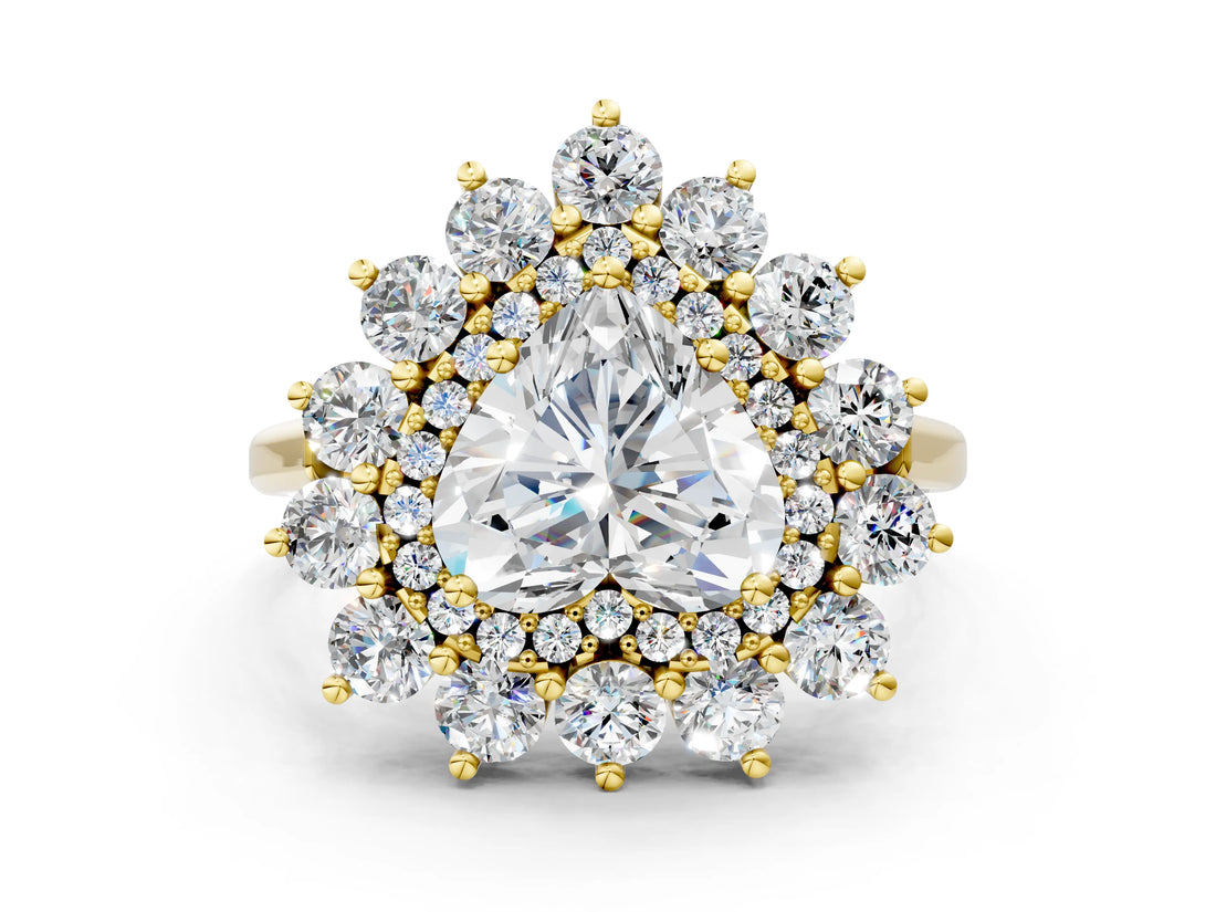 Yellow gold Heart Cut Diamond Floral Double Halo Engagement Ring with Prong Setting_41