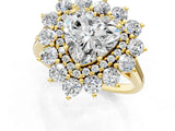 Yellow gold Heart Cut Diamond Floral Double Halo Engagement Ring with Prong Setting_42