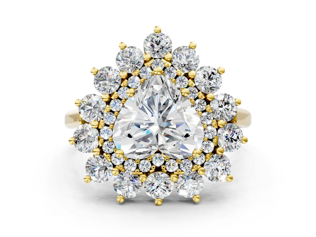 Yellow gold Heart Cut Diamond Floral Double Halo Engagement Ring with Prong Setting_77