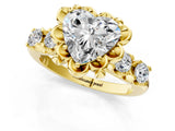 Yellow gold Heart Cut Diamond Floral Halo Engagement Ring with Shared Prong Setting 1