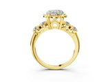 Yellow gold Heart Cut Diamond Floral Halo Engagement Ring with Shared Prong Setting 3