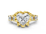 Yellow gold Heart Cut Diamond Floral Halo Engagement Ring with Shared Prong Setting