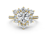 Yellow gold Heart Cut Diamond Floral Halo Pave Band with Prong Setting_37