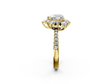 Yellow gold Heart Cut Diamond Floral Halo Pave Band with Prong Setting_39