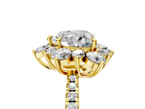 Yellow gold Heart Cut Diamond Floral Halo Pave Band with Prong Setting_42