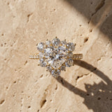 Yellow gold Heart Cut Diamond Floral Halo Pave Band with Prong Setting_57