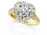 Yellow gold Heart Cut Diamond Floral Halo Ring with Pavé Band and Prong Setting_4