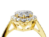 Yellow gold Heart Cut Diamond Floral Halo Ring with Pavé Band and Prong Setting_7