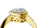 Yellow gold Heart Cut Diamond Halo Engagement Ring with Pavé Band and Prong Setting_31