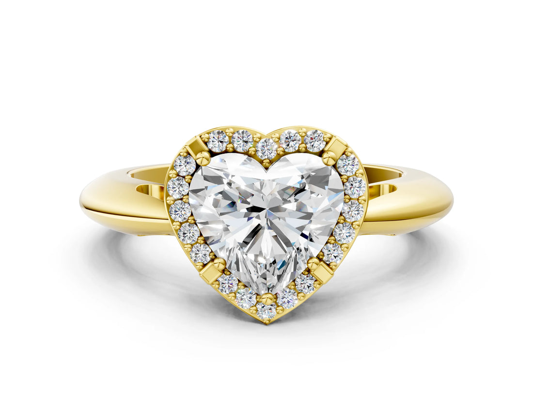 Yellow gold Heart Cut Diamond Halo Engagement Ring with Split Shank and Four-Prong Setting_94
