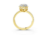 Yellow gold Heart Cut Diamond Halo Pave Band with Four-Prong Setting_7