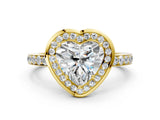 Yellow gold Heart Cut Diamond Halo Ring with Bezel Frame and Pavé Band_3