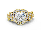 Yellow gold Heart Cut Diamond Halo Ring with Milgrain Pavé Band and Four-Prong Setting_56