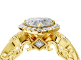Yellow gold Heart Cut Diamond Halo Ring with Milgrain Pavé Band and Four-Prong Setting_60