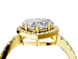 Yellow gold Heart Cut Diamond Halo Ring with Pavé Band and Four-Prong Setting_11