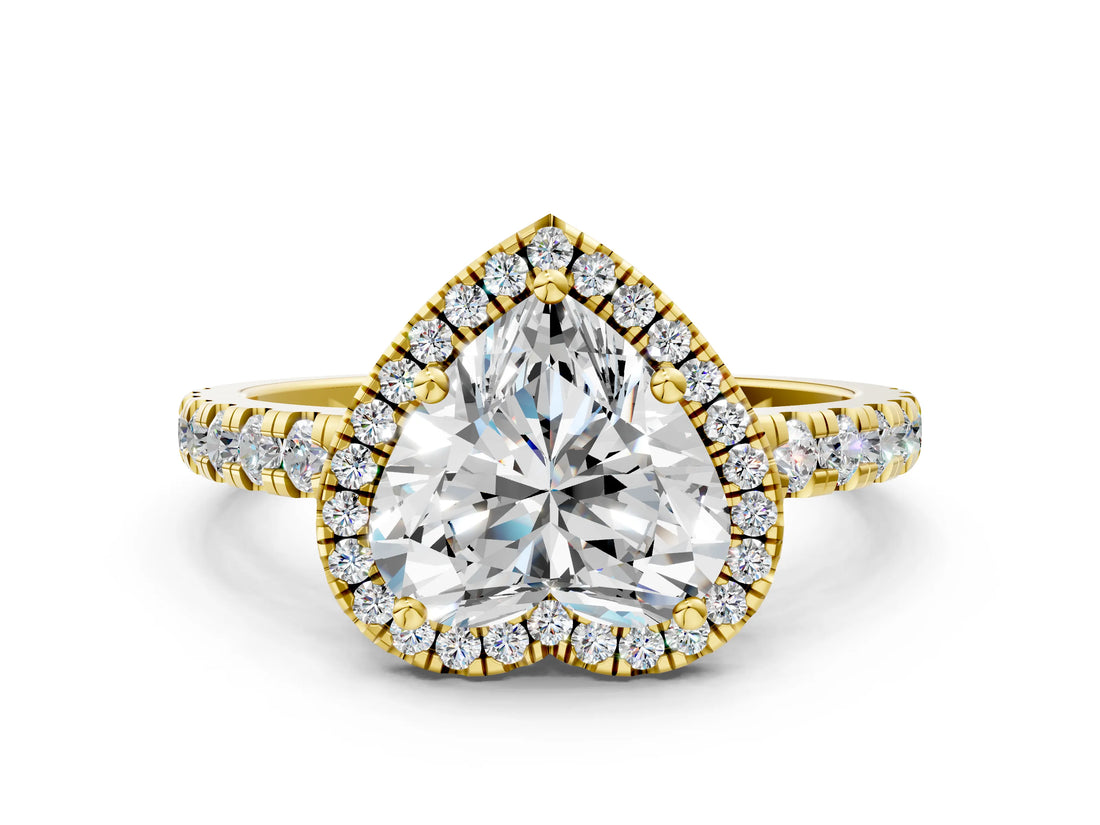 Yellow gold Heart Cut Diamond Halo Ring with Pavé Band and Four-Prong Setting_7
