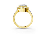 Yellow gold Heart Cut Diamond Halo Ring with Pavé Band and Prong Setting_10