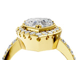Yellow gold Heart Cut Diamond Halo Ring with Pavé Band and Prong Setting_11
