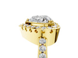 Yellow gold Heart Cut Diamond Halo Ring with Pavé Band and Prong Setting_12