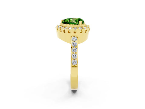 Yellow gold Heart Cut Diamond Halo Ring with Pavé Band and Prong Setting_2