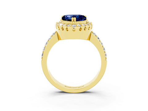 Yellow gold Heart Cut Diamond Halo Ring with Pavé Band and Prong Setting_3
