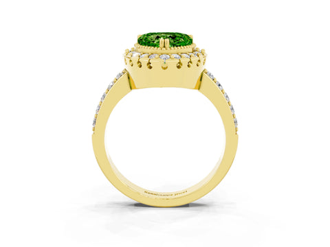 Yellow gold Heart Cut Diamond Halo Ring with Pavé Band and Prong Setting_3