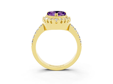 Yellow gold Heart Cut Diamond Halo Ring with Pavé Band and Prong Setting_3