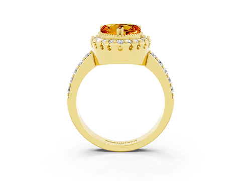 Yellow gold Heart Cut Diamond Halo Ring with Pavé Band and Prong Setting_3