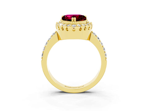 Yellow gold Heart Cut Diamond Halo Ring with Pavé Band and Prong Setting_3