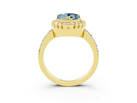 Yellow gold Heart Cut Diamond Halo Ring with Pavé Band and Prong Setting_3