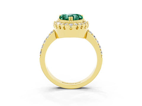 Yellow gold Heart Cut Diamond Halo Ring with Pavé Band and Prong Setting_3
