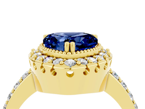 Yellow gold Heart Cut Diamond Halo Ring with Pavé Band and Prong Setting_4