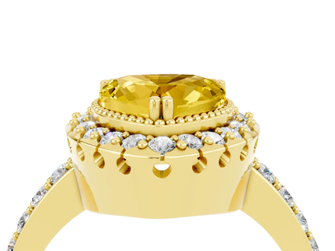 Yellow gold Heart Cut Diamond Halo Ring with Pavé Band and Prong Setting_4