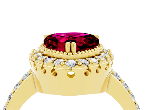 Yellow gold Heart Cut Diamond Halo Ring with Pavé Band and Prong Setting_4